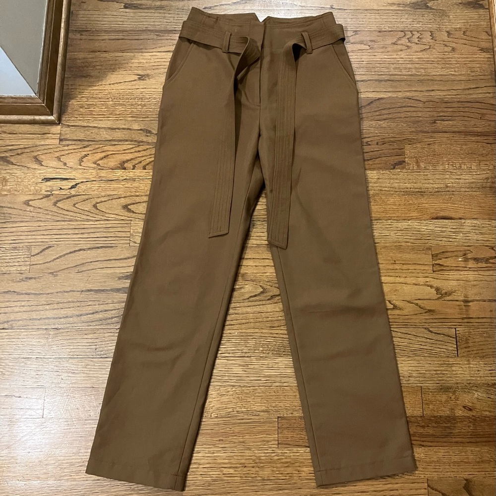 Sezane Susie high waisted straight leg pants 36 with belt tie